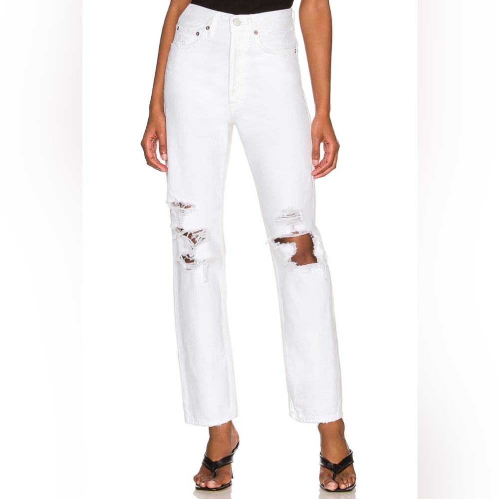 NWT Agolde 90's Mid Rise Loose Jeans in Vanish White Distressed Ripped